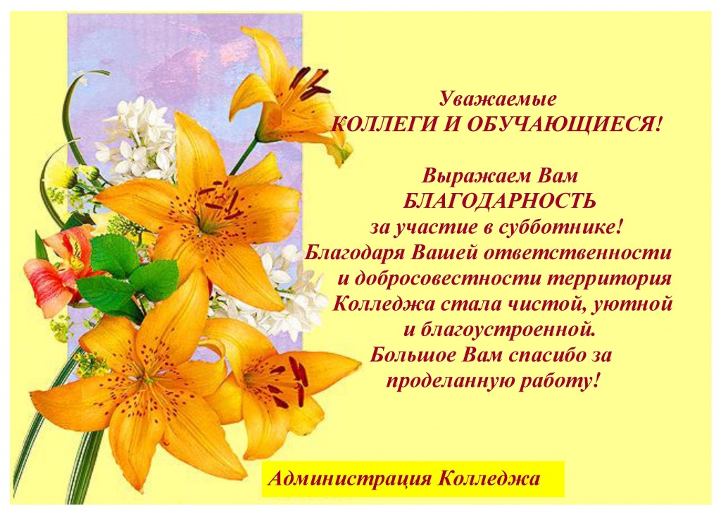 Благодарность детям за участие в субботнике в школе образец